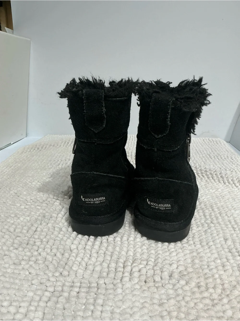 Koolaburra Black Suede Faux-Fur Trim Kids Boots 9